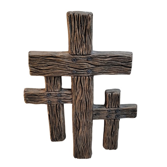 The Faith Collection Other - Faith Collection Triple Cross Wall Plaque Brown Faux Wood Rustic 10x7 Farmhouse